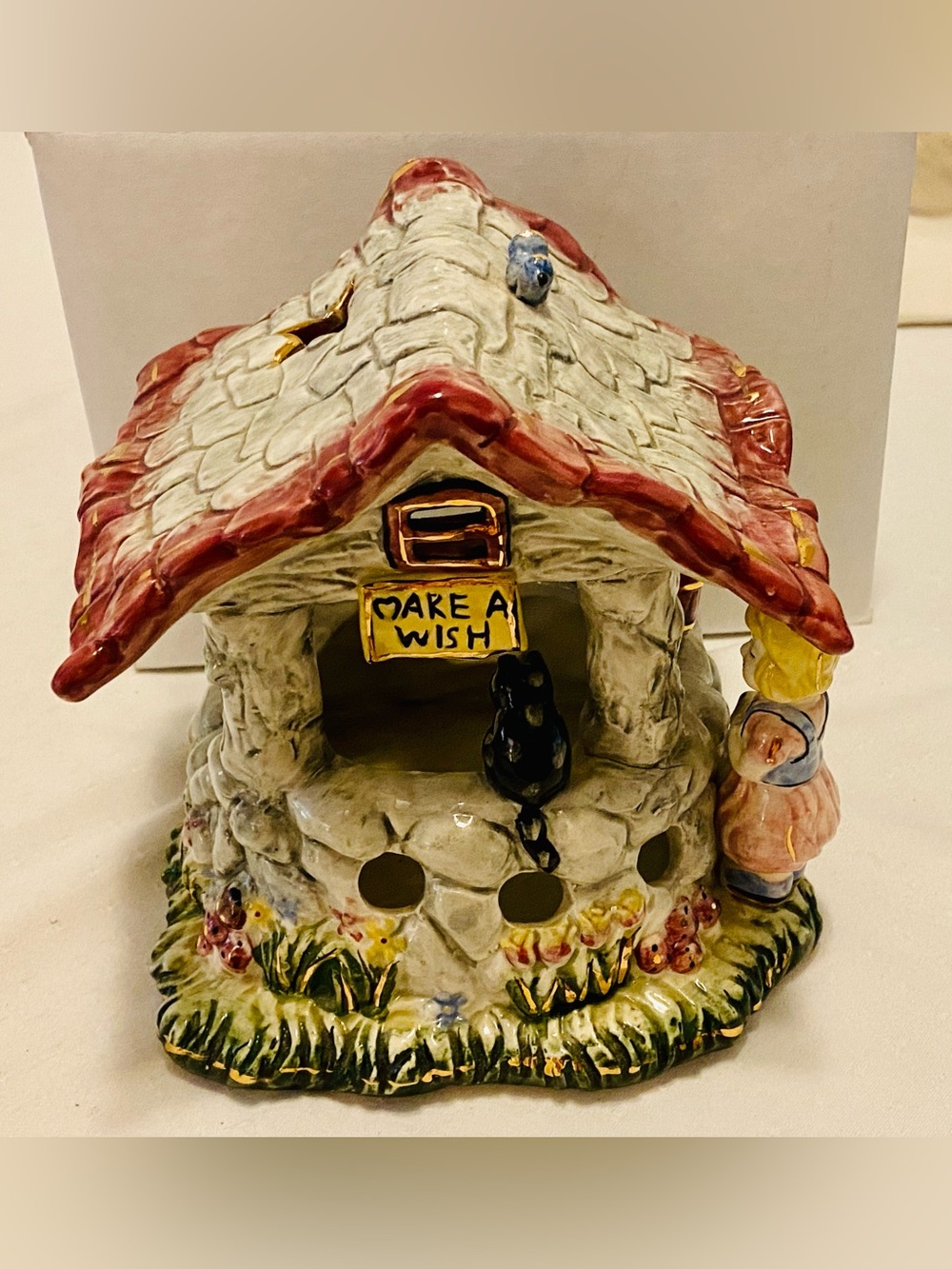 Ceramic Fairy Tale Wish House - Red Roof, Cream Walls